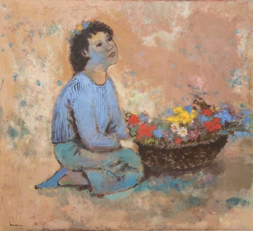 Painting of girl with flowers