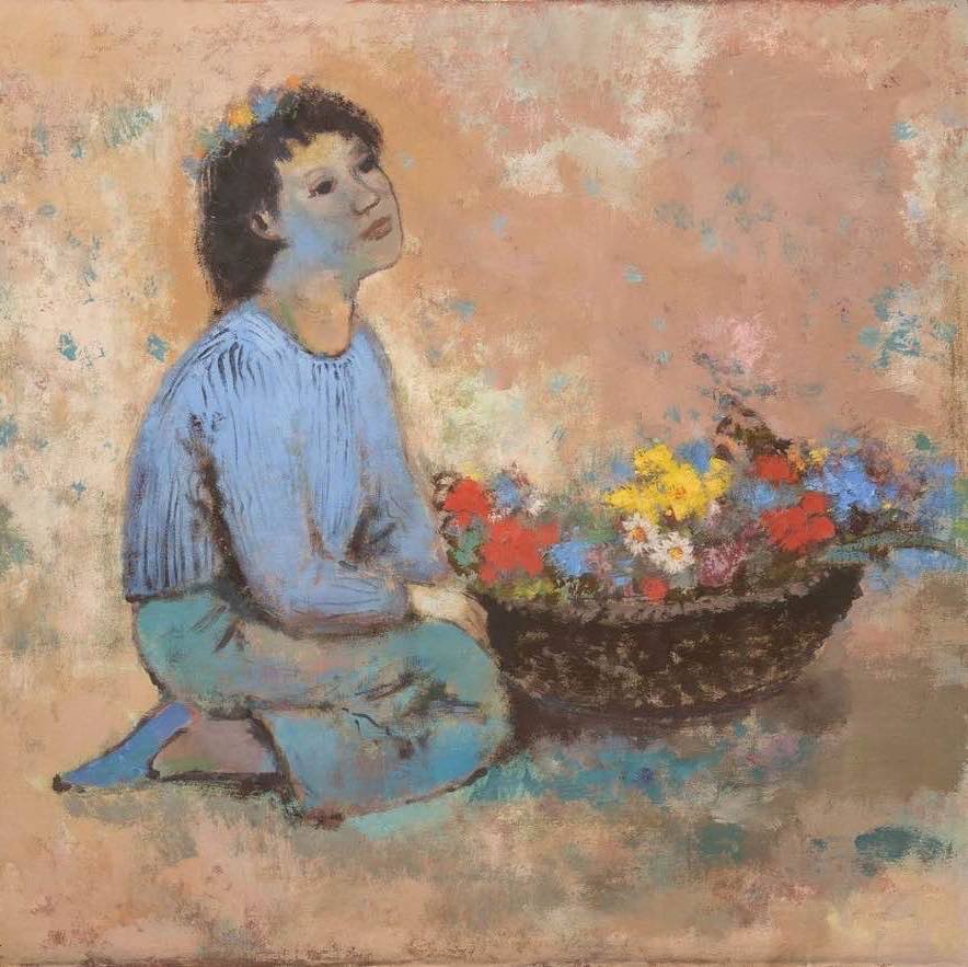 Painting of girl with flowers