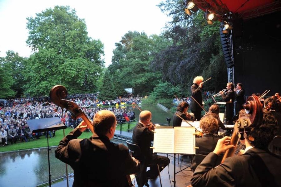 Musicians on stage with audience